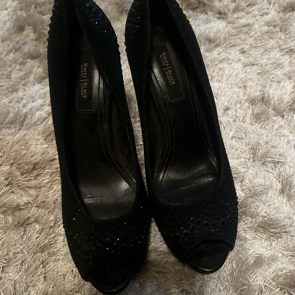 White House Black Market Black Peep-Toe Heels